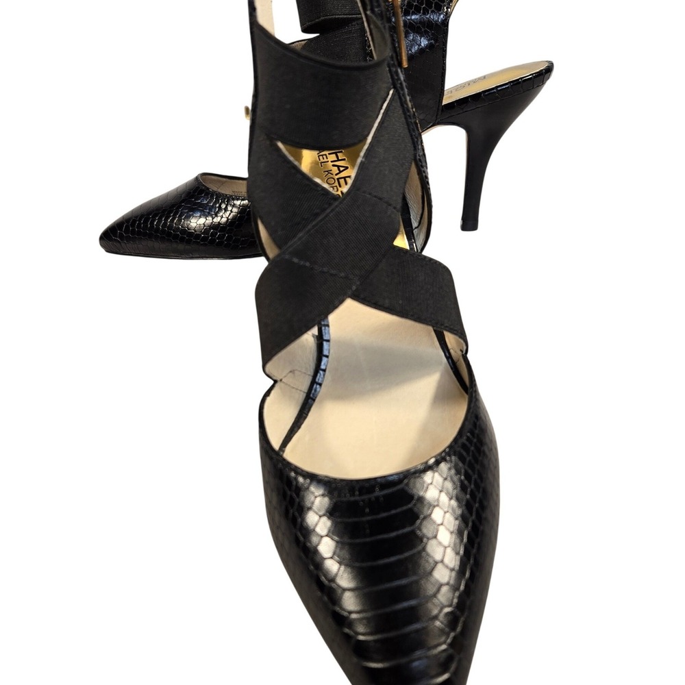 Michael Kors Black Snakeskin Embossed Elastic Strap Pointed Toe Pumps Size 9.5M - Picture 3 of 10